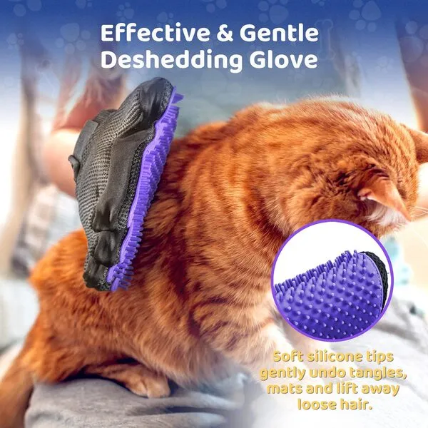 Pet Hair Remover Glove - Gentle Pet Grooming Glove Brush - Deshedding Glove - Massage Mitt with Enhanced Five Finger Design - Perfect for Dogs & Cats with Long & Short Fur - 1 Pack (Right-hand), Purpl