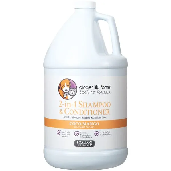 Ginger Lily Farms Dog & Pet Formula 2-in-1 Shampoo & Conditioner, 100% Vegan & Cruelty-Free, Coco Mango, 1 Gallon Refill (128 fl oz)