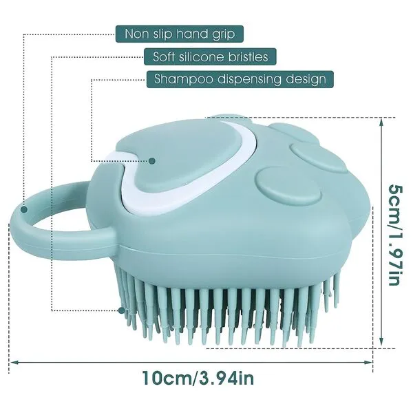 Molain Dog Cat Bath Brush Comb Silicone Rubber Dog Grooming Brush Silicone Puppy Massage Brush Hair Fur Grooming Cleaning Brush Soft Shampoo Dispenser(blue paw shape)