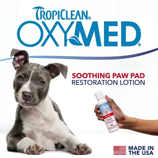 TropiClean Oxymed Paw Pad Cat & Dog Lotion For Dry Skin, Allover Skin Soother For Dogs & Cats 4 Ounce