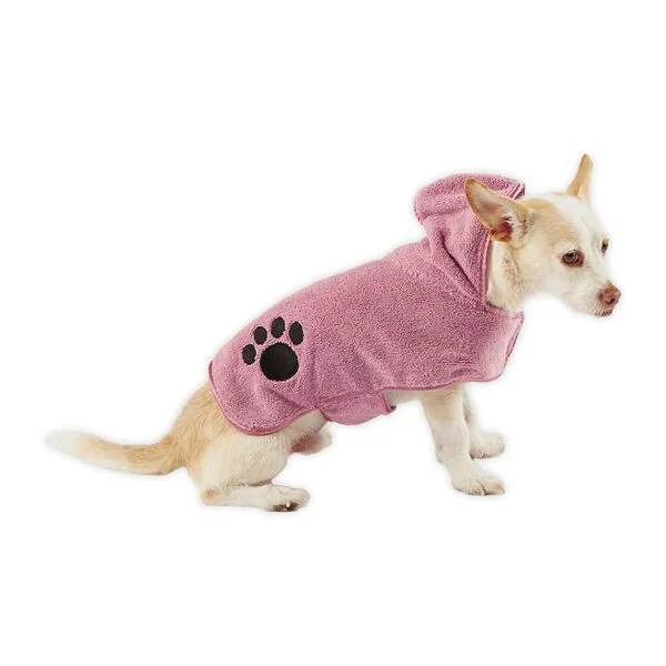 Bone Dry Pet Robe Collection, Embroidered Absorbent Microfiber Bath Robe with Adjustable Closure, for Dogs & Cats, X-Small, Rose