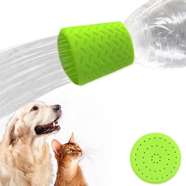 Bongpuda Silicone Dogs Shower Sprayer Head Attachment - Pet Shower Cap Sprinkler | Portable Outdoor Shower Heads for Camping, Hiking, Beach - Fits Most Plastic Mineral Water Bottle, 1 Pack Green