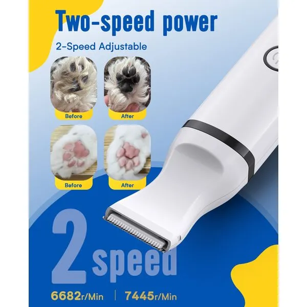 oneisall Dog Clippers/Dog Paw Trimmer with Double Blades 2 in 1 Quiet Dog Grooming Clippers/Cordless 2 Speed Small Pet Hair Trimmers for Dog's Hair Around Paws, Eyes, Ears, Face, Rump (White)