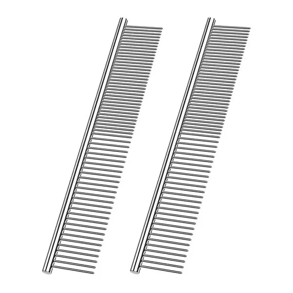 Kopal Dog Comb 2 Pack Pet Steel Comb Dogs and Cats, Stainless Steel Comb Rounded Teeth, Static-free Metal Comb Corrosion Resistant Cat Comb Pet Dematting Tool Flea Comb Pet Grooming Tool - 7.4in