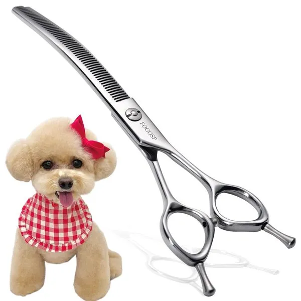 FOGOSP Curved Thinning Shears for Dogs 7.5'' Professional Blender Thinning Shears for Medium Large Dog 35% Thinning Rate (7.5 In, V Type Blender)