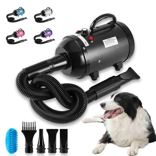 NESTROAD Dog Dryer High Velocity Dog Hair Dryer,4.3HP/3200W Dog Blower Grooming Force Dryer with Stepless Adjustable Speed,Professional Pet Hair Drying with 4 Different Nozzles for Dogs Pets,Black