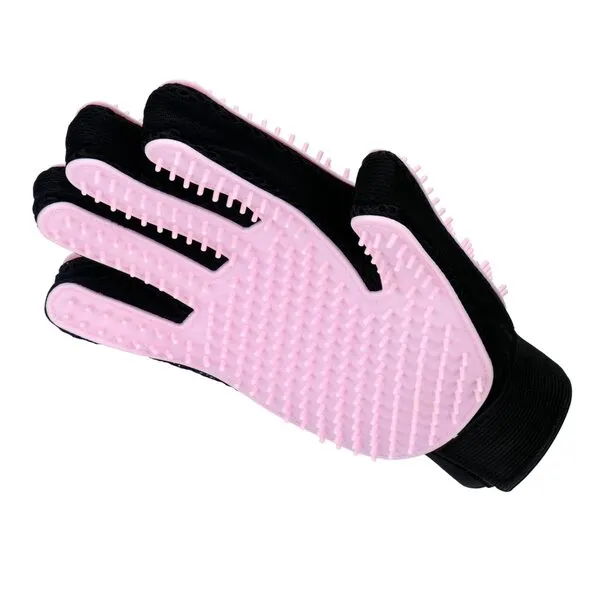 miaow Pet Grooming Glove,Five Fingers with 259 Silicone Needles,Effective in Removing Pet Floating Hair, Glove Size fits All,Double-Side Pet Grooming Design, can be Worn on Both Hands-1 Piece,Pink.