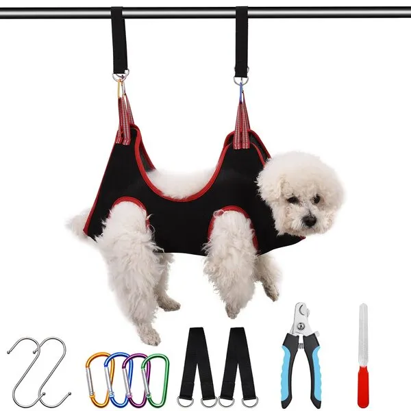 ATO-DJCX Dog Grooming Hammock Harness,Breathable Pet Cat Hammock Restraint Bag,with Dog Nail Clippers Trimmer Dog Nail File,Dog Grooming Sling Helper for Trimming Nail and Ear/Eye Care(S Size,8.5