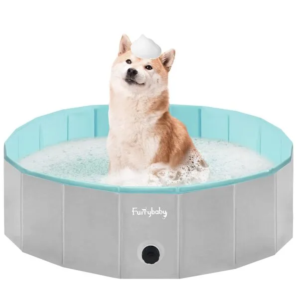 Furrybaby Dog Pool, Kiddie Pool Hard Plastic, Plastic Pool with Inner Mesh for Better Scratch Resistance, No Assembly, Portable Dog Pools for Large Dogs for Backyard Water Fun (Grey 32x9inch)