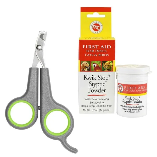 Nail Clipper and Kwik Stop Styptic Powder Bundle for Cats Dogs Birds Small Animals Grooming