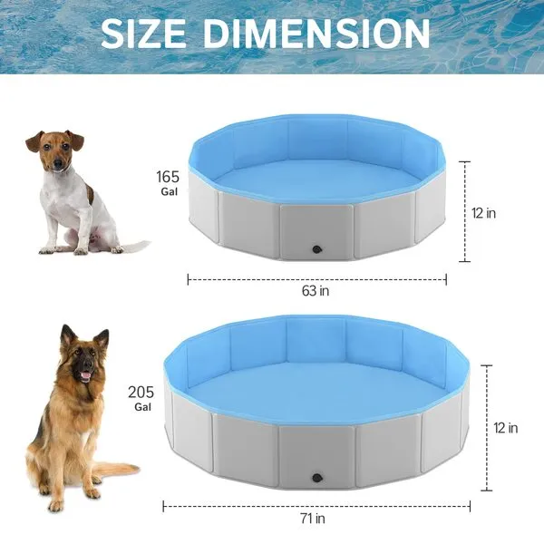 PMNY Foldable Dog Pool, Large Collapsible Pet Bath Swimming Pool, Hard Plastic Kiddie Dog Pet Pool Bathing Tub, Portable PVC Wading Pool for Pets and Dogs Cats, 63 Inches, Gray, XX-Large - 63''