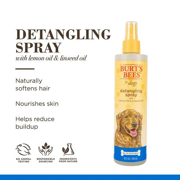 Burt's Bees for Pets Detangling Spray | Made with Lemon & Linseed to Nourish Dogs' Coats | Best Fur Detangler, Cruelty Free, Sulfate & Paraben Free, pH Balanced for Dogs - Made in USA, 10 Oz - 6 Pack