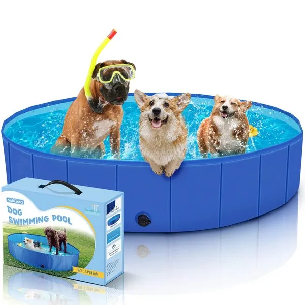 Dog Pool, Nobleza Extra Large Foladable Portable Dog Swimming Pool, Collapsible PVC Hard Plastic Leakproof Pool for Bathing Wading Paddling Playing for Dogs Cats Pets, 63