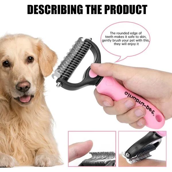 Pet Grooming Brush for Dematting & Deshedding | Double Sided Comb Undercoat Rake Dogs Cats Pets with Long Hair Prone to Matting Shedding - Pink, Pink and Black