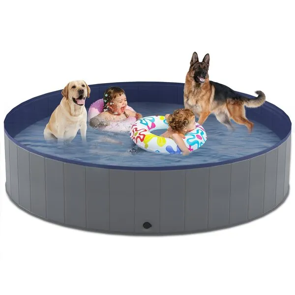 Niubya Foldable Dog Pool, Collapsible Hard Plastic Dog Swimming Pool, Portable Bath Tub for Pets Dogs and Cats, Pet Wading Pool for Indoor and Outdoor, 71 x 12 Inches