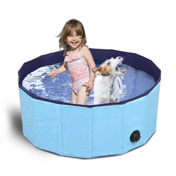 Dog Pool Foldable pet pooldog Swimming Pool pet Swimming Pool Kiddie Pool PVC Non-Slip Pool for All Kinds of Pets (80x30, Blue)