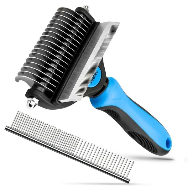 Viretec Dog Deshedding Brush, 2 in 1 Pet Undercoat Rake for Cats and Small Dog, Long and Short Grooming Tool, Dematting Combs Easily Remove Mats, Tangles and Loose Fur