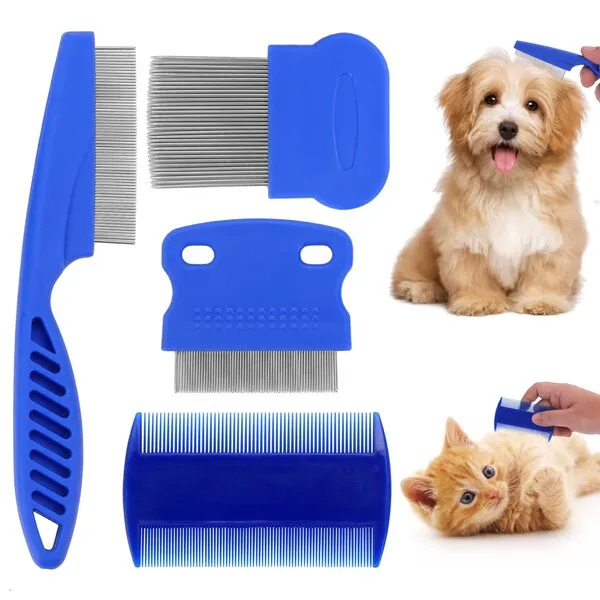 Cobee Dog Flea Lice Comb, Dog Cat Grooming Comb Pet Tear Stain Remover Combs Fine Tooth Grooming Removal Tool (4 Pieces)