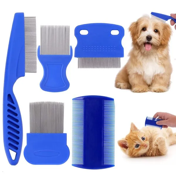 Cobee Dog Flea Lice Comb, Dog Cat Grooming Comb Pet Tear Stain Remover Combs Fine Tooth Grooming Removal Tool (5 Pieces)