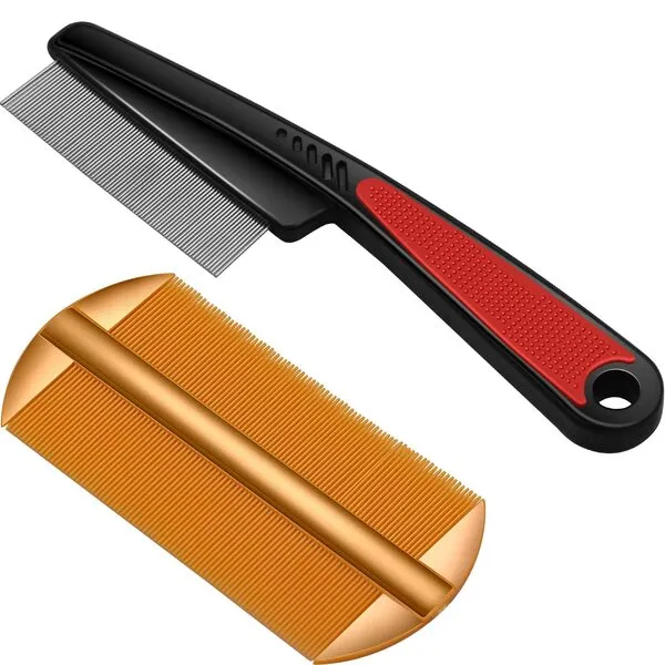 Flea Comb,2 Pcs Cat Comb Dog Comb Pet Combs Dog Hair Comb Pet Hair Comb Pet Grooming Comb Cat Hair Brush Lice Comb Cat Grooming Supplies for Dog/Cat/Small Pets (Red and orange)