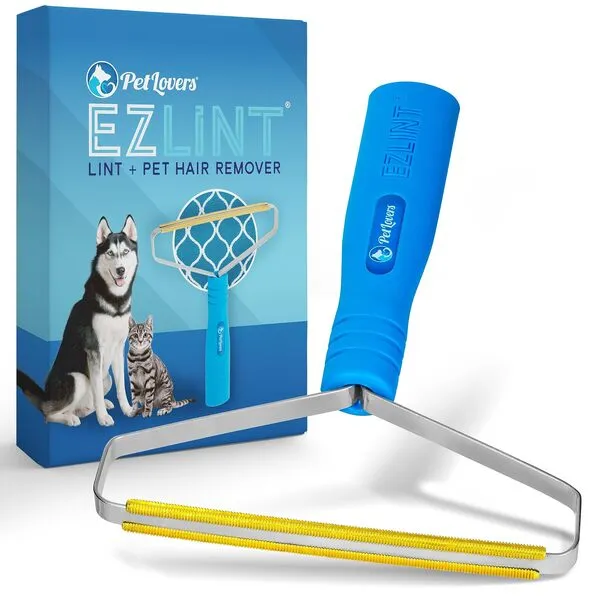 PetLovers EzLint Pet Hair Remover - Reusable Dog and Cat Fur Removal Tool, Portable Carpet Scraper & Rake for Couches, Furniture, Rugs, Mats, and Clothes