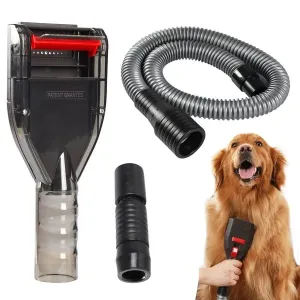 Portek Dog Brush Vacuum Attachment - Shedding Grooming Tool, Pet Hair Undercoat Remover, Ideal for Dog Cat Loose Fur, Groom Comb as Deshedding Groomer, Universal Adapters Fit Most Vacuums