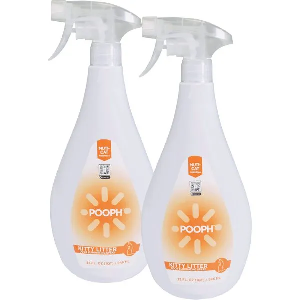 Pooph Kitty Litter Box Deodorizer, 32oz Spray, 2-Pack - Dismantles Odors on a Molecular Basis, Cats, Freshener, Eliminator, Urine, Poop, Pee, Deodorizer, Natures, Fresh, Clean, Furniture, Potty, Safe