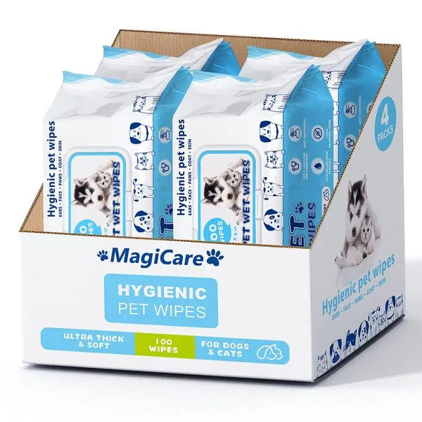 MAGICARE Pet Wipes – 400 pcs Dog Wipes – 8x8 Inch Unscented Dog Paw Cleaner Wipes for Body, Ears, Face, and Skin – Ultra Thick & Soft with Hypoallergenic Formula – Ideal Pet Wipes for Dogs & Cats