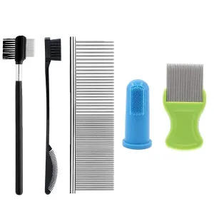 Tear Stain Remover Combs for Pets Grooming Kits Remove Flea Durable Steel Sets Eye Brush Tools for Dogs Cats Puppies Stainless Lice Removing Kit Pet Cleaning Supplies Teeth Grooming 5 Types