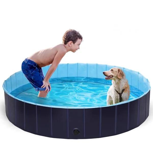 BestPet 64 inch Large Dog Swimming Pool Foldable Dog Pool, Collapsible Hard Plastic Dog Swimming Pool, Portable Bath Tub for Kids Dogs and Cats, Pet Wading Pool for Indoor and Outdoor