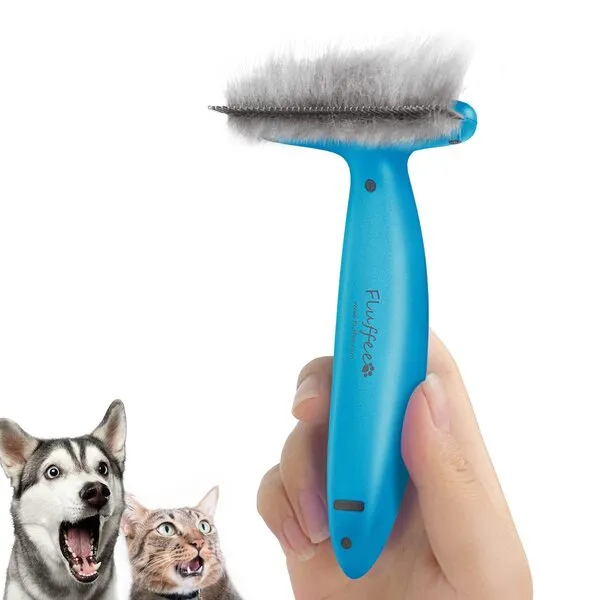 FLUFFEE Dog and Cat Brush for Shedding - Pet Grooming Brush with 3 Replaceable Hair Comb for Removes Tangles Undercoats Loose Hair - Deshedding Brush for Long Haired and Short Haired Pet - Blue