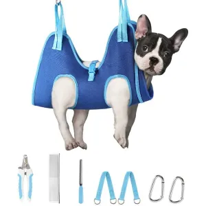 Supet Dog Grooming Hammock for Dog and Cat, Relaxation Pet Grooming Sling Helper, Breathable Pet Grooming Hammock for Nail Trimming, Ear/Eye Car with Nail Clippers/Trimmers/Scissors Blue