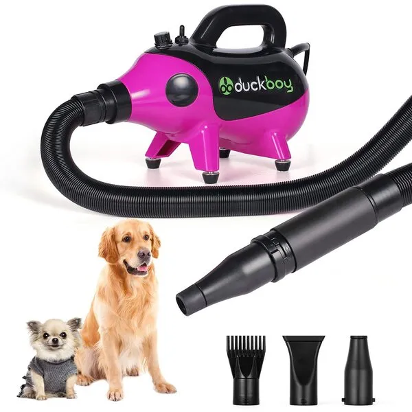 DUCKBOY Dog Dryer, High Velocity Pet Hair Dryer with 3.2HP Adjustable Speed and Temperature (35°C-70°C), Professional Dog Hair Force Dryer Blower for Grooming, Noise Reduction, 3 Nozzle