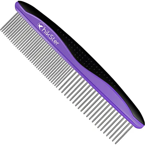 Hikster Dog Comb for Grooming Pet Comb with Stainless Steel Rounded Teeth Rubber Handle for Large Medium & Small Cat Comb Removes Knots & Tangled Hair