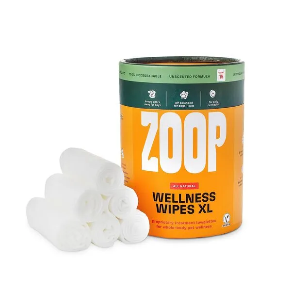 ZOOP Dog Wipes - Extra-Large Pet Grooming Bath Towels for Dogs & Cats - Cleans & Eliminates Whole-Body Odor from Eyes, Ears to Paws and Butt | Fragrance-Free | 15 Count