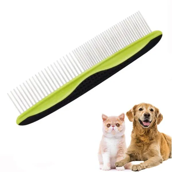 Eilin Pet Grooming Hair Comb Dog Comb Cat Comb With Stainless Steel Teeth Non-slip Grip Handle Grooming Tool Pet Detangling Removing Loose Undercoat (Green)