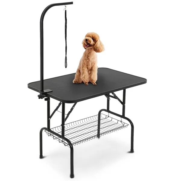 NChanmar Dog Grooming Table 36 Inch Grooming Stand Pet Grooming Arm for Dogs Cats Height Ajustable Foldable with Noose,Mesh Tray Non-Slip Desk Top for Trimming,Bathing,Grooming