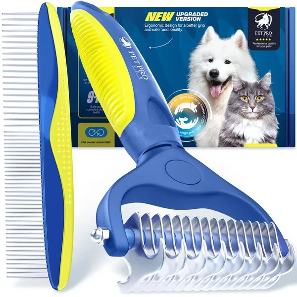 PetProved Undercoat Rake for Dogs Dematting Comb for Dogs Cats Dematting Tool Deshedding Brush for Large Dogs Cat Dog Undercoat Brush Dog Rake Brush Dog Cat Brush for Matted Fur