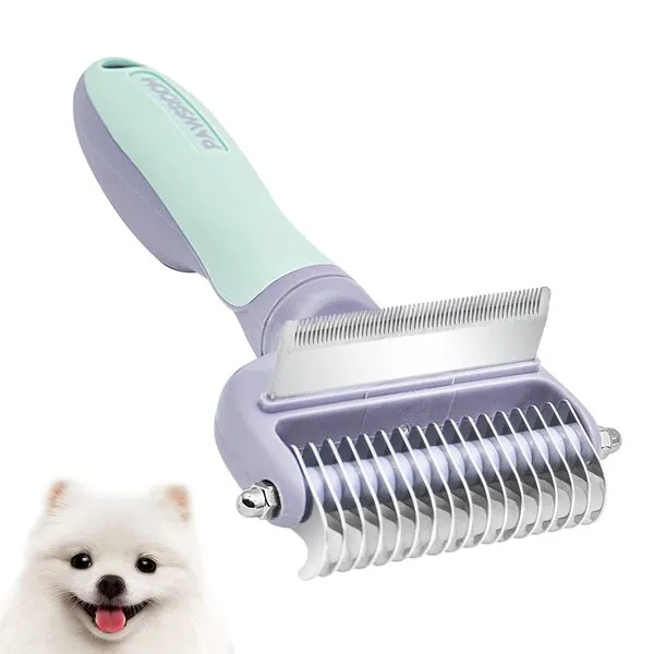 PAWSROOM Dog Deshedding Brush, 2 in 1 Dematting Comb and Deshedding Tool for Pets, Undercoat Rake for Cats Dogs, Dog Brush for Shedding Gently for Mats and Tangles Removing