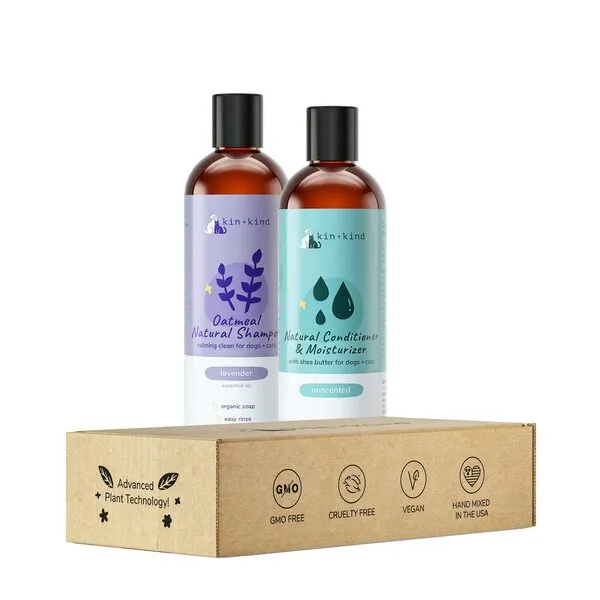 kin+kind Lavender Oatmeal Pet Shampoo + Conditioner for Itchy Dogs and Cats - Oatmeal Shampoo for Dogs and Cats, Conditioner for Dogs and Cats - Pet Natural Shampoo Plus Conditioner (Bundle)