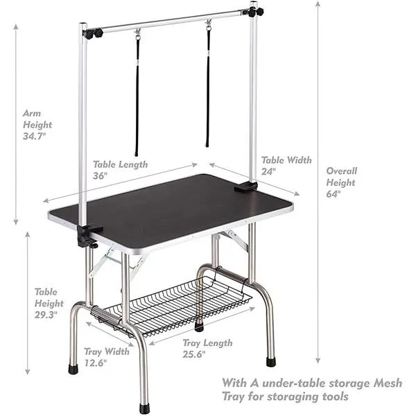 JINTANGLI PET Dog Pet Grooming Table for Large Dogs Adjustable Height Heavy Duty Professional Portable Trimming Table with Arm/Noose/Mesh Tray, Maximum Capacity Up to 330 LBS, 36''/Black