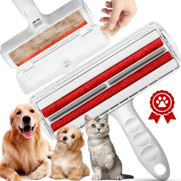 WOOTONG Pet Hair Remover Roller - Dog & Cat Fur Remover with Self-Cleaning Base - Efficient Animal Hair Removal Tool Cat Dog Hair Remover Couch Furniture Car Seat Carpet and Bedding (Reda)