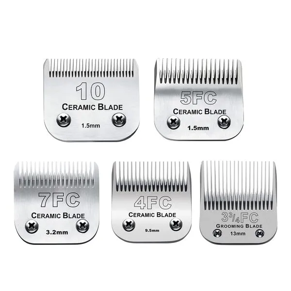 5PACK Dog Grooming Clipper Replacement Blades Compatible with Andis Pet Clipper/Oster A5/Wahl KM Series Dog Clipper with Ceramic Blade & Stainless Steel Blade (#10+5FC+7FC+3FC+4FC)