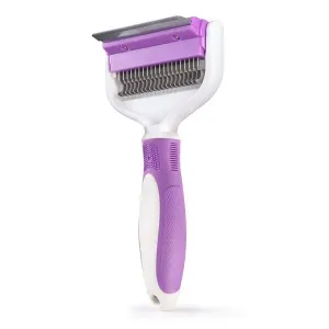 2 in 1 Pet Grooming Tool - Double Sided Deshedding Brush and Dematting Comb - Undercoat Rake for Dogs & Cats Removes Matted Fur, Tangles and Knots Safe & Gentle