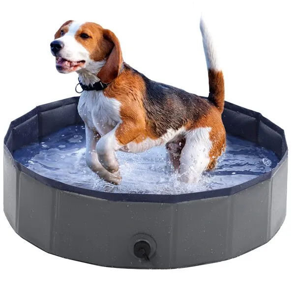 Dog Pool - Dog Pool Kiddie Pool Hard Plastic, Foldable Pool for Dogs Cats and Kids (31.5inch.D x 8.5inch.H, Grey)