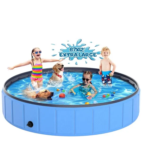 Extra Large Dog Pool TOSKIESGO Foldable Plastic Pool for Large Dogs, 0.55mm Durable and Collapsible Pet Bathing Tub Portable Outside Swimming Pool for Kiddie and Dogs (Dog Pool 67