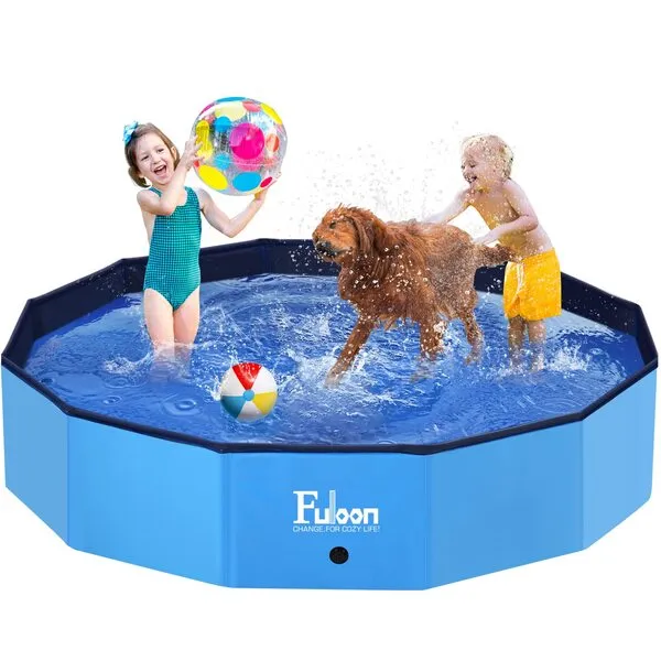 Fuloon PVC Pet Swimming Pool Portable Foldable Pool Dogs Cats Bathing Tub Bathtub Wash Tub Water Pond Pool Pet Pool & Kiddie Pools for Kids in The Garden (160 x 30cm(63inch.D x 12inch.H), SkyBlue)