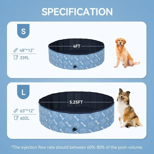 Foldable Dog Pet Bath Pool Collapsible Dog Pet Pool Bathing Tub Kiddie Pool for Large Dogs, Puppies and Cats L 48inch