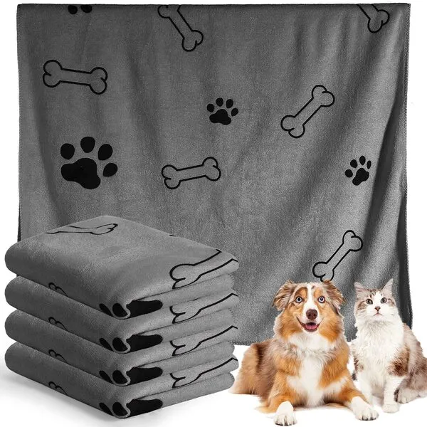 Chumia 4 Pieces Dog Towels for Drying Dogs Puppy Towel Bulk Microfiber Absorbent Towel Pet Bathing Supplies Quick Drying Paw Towel for Medium Dogs Cats Pets Shower (Gray, 55.1 x 27.6 Inch)