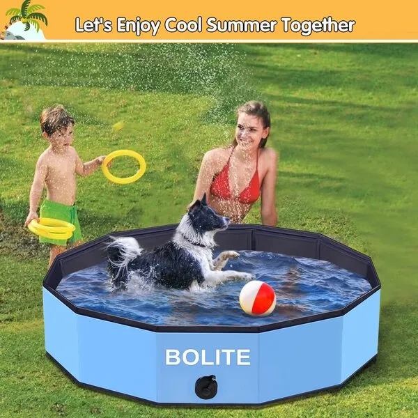 BOLITE Foldable Dog Pool, 37'' x 8'' Portable Plastic Pet Swimming Pool, Collapsible Dog Bath for Large Medium Small Dogs & Kids & Ducks, Blue